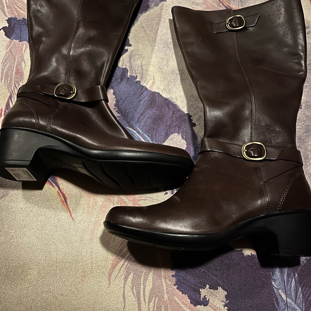 Clarks Brown Malia Poplar Boots Extended Calf